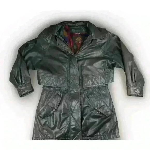 Adventure Bound Wilsons Leather Jacket Womens S Green Hooded Lined Soft Heavy - Picture 1 of 14